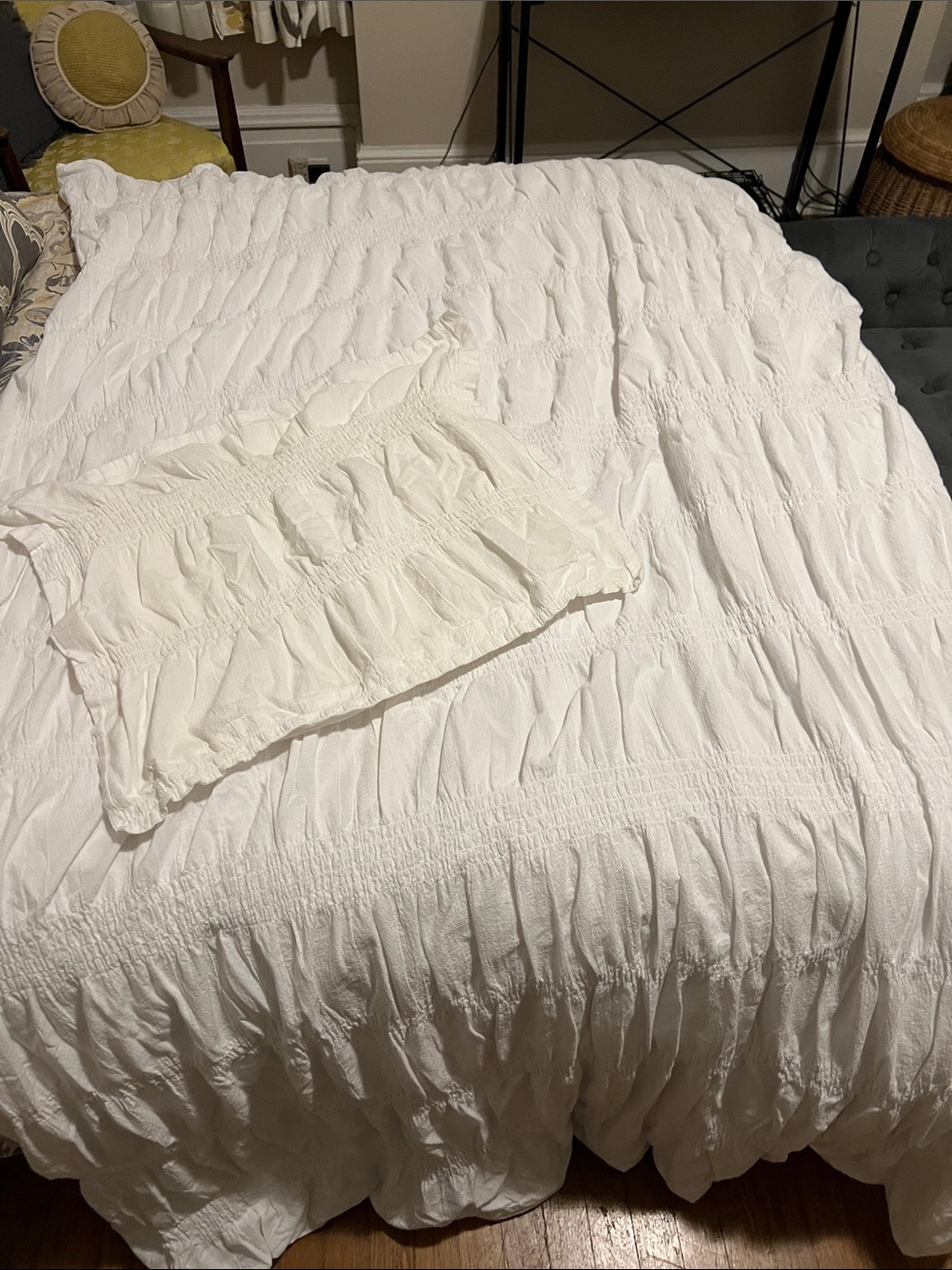 Twin Ruched Duvet Cover with matching pillow sham.